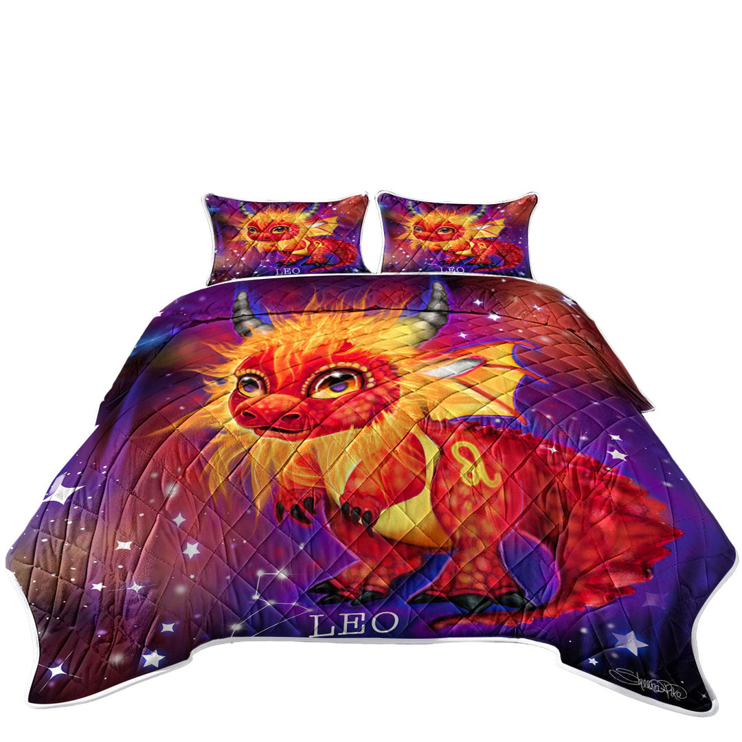 Cute Fantasy Art Leo Lil Dragon King Size Quilt Sets