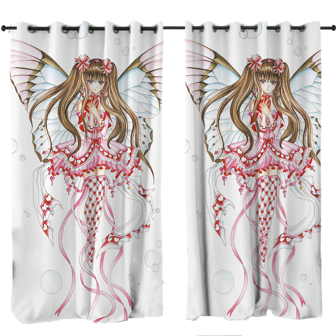 Cute Fantasy Art Pink Champagne Butterfly Girl Curtain