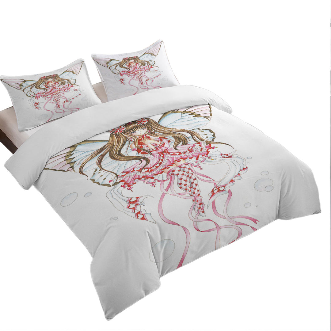 Cute Fantasy Art Pink Champagne Butterfly Girl King Duvet Cover set