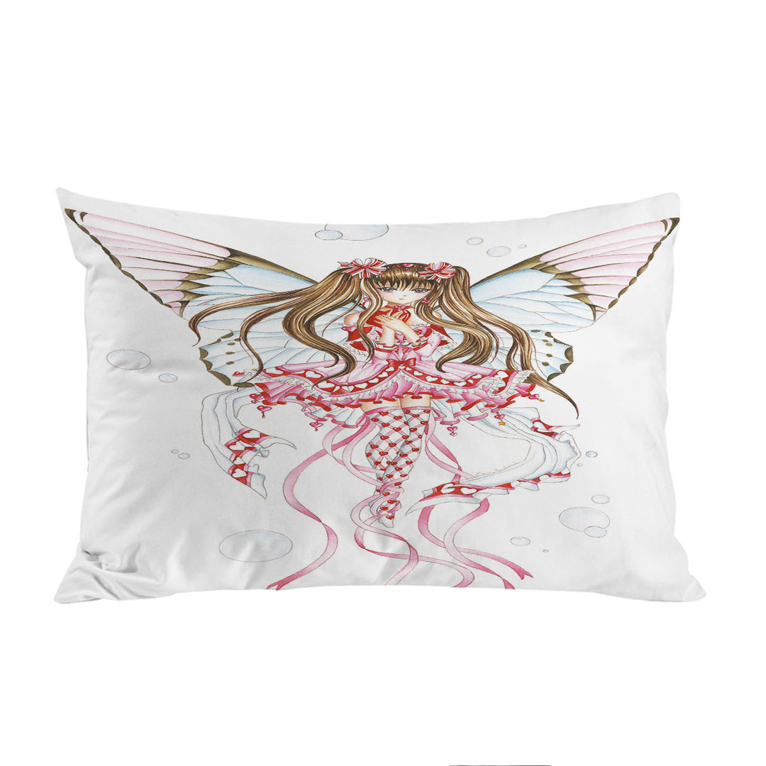 Cute Fantasy Art Pink Champagne Butterfly Girl Pillowcase