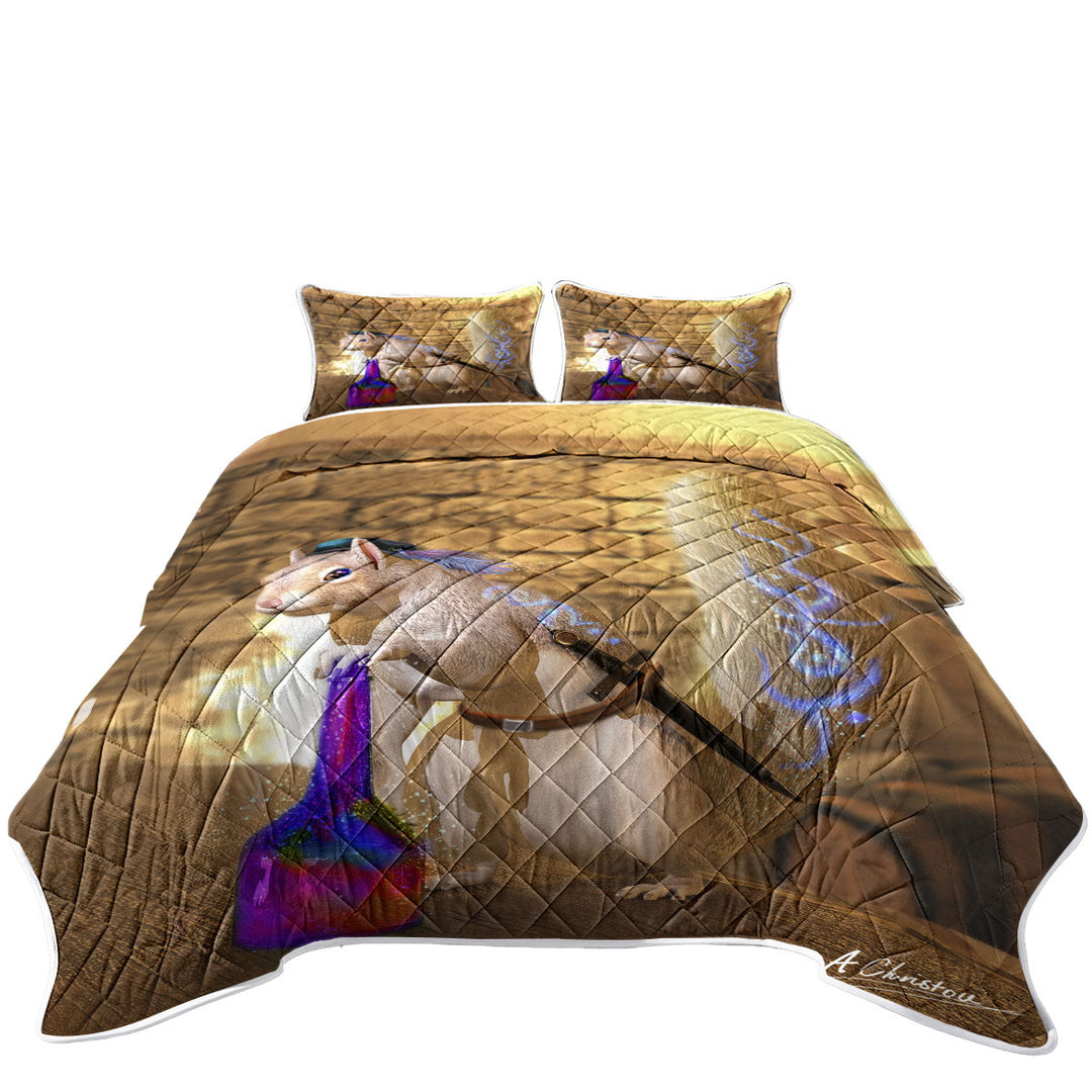 Cute Fantasy Art Snowspeed the Squirrel King Size Quilt