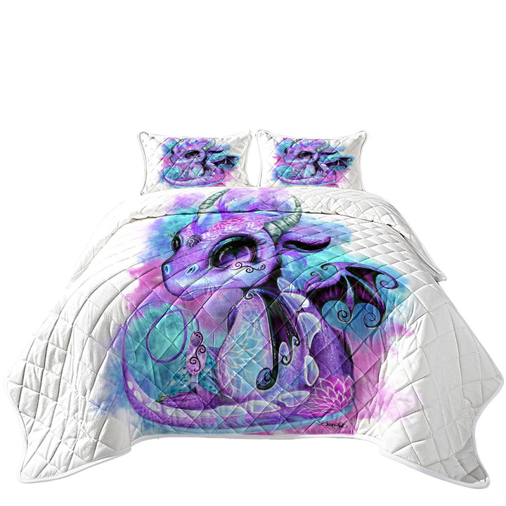 Cute Fantasy Art Wind Spirit Lil Dragon King Size Bedspreads