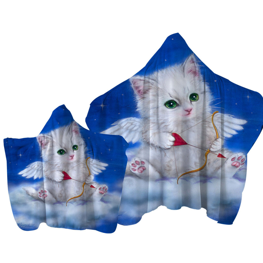 Cute Fantasy Cat Art Love Angel White Kitten Towel with Hood