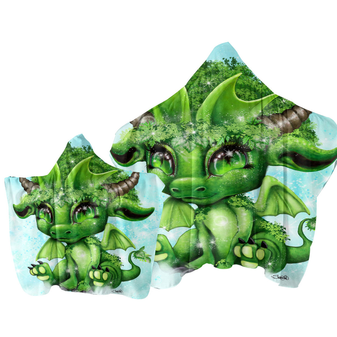 Cute Fantasy Creature Green Leaf Lil Dragon Towel Hoodie