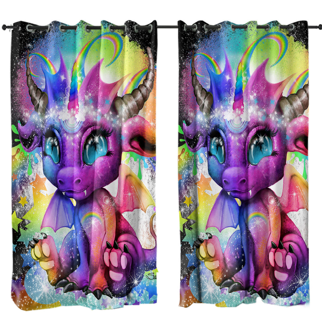 Cute Fantasy Creature Rainbow Lil Dragon Curtain