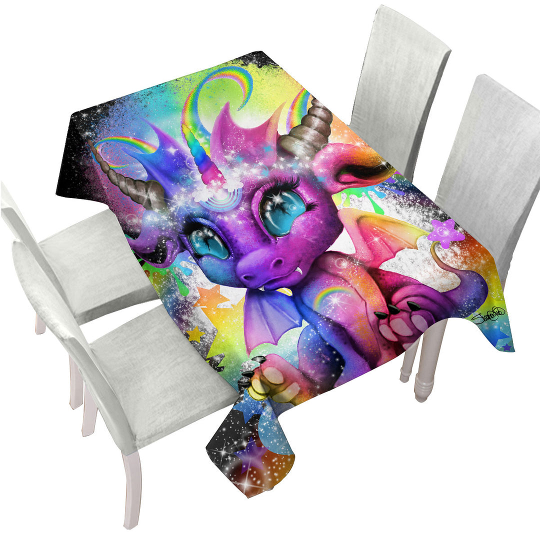 Cute Fantasy Creature Rainbow Lil Dragon Tablecloth