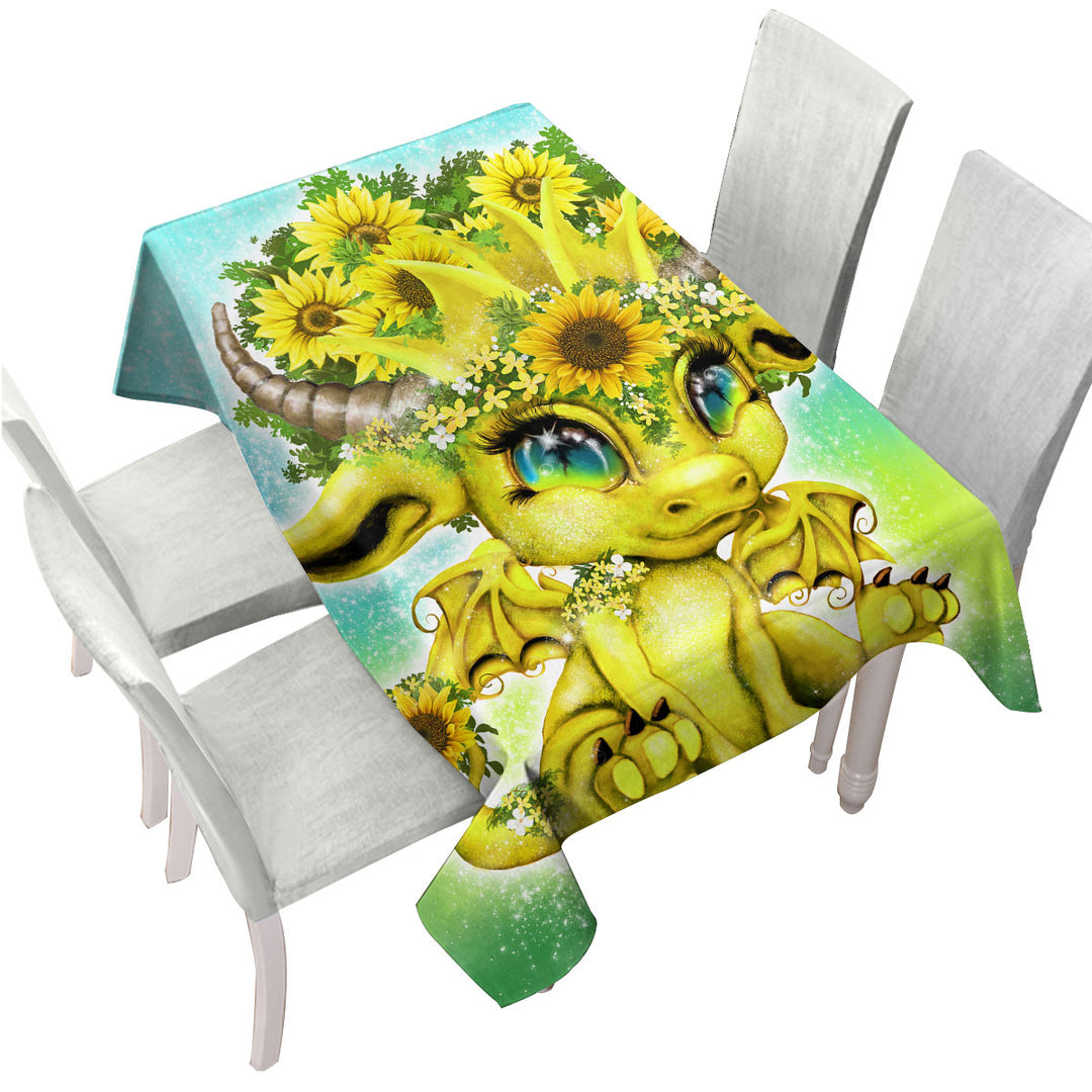 Cute Fantasy Creature Sunflower Lil Dragon Kids Table Cover