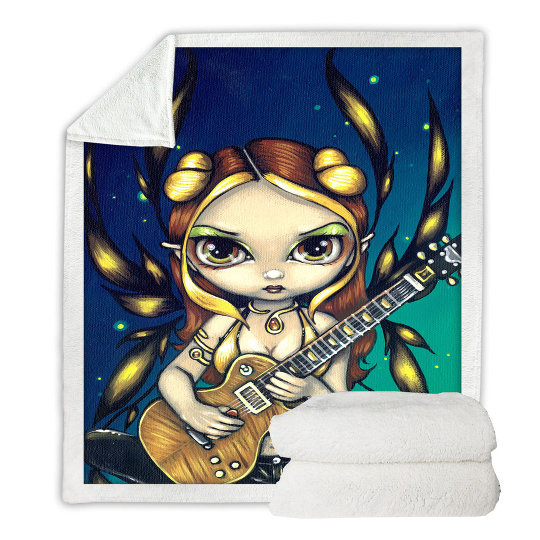 Cute Fantasy Golden Guitar Fairy Decorative Throws