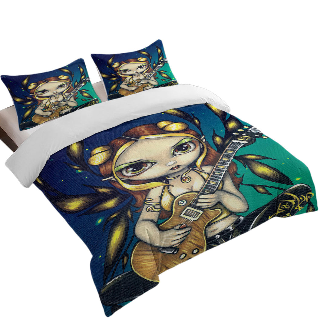 Cute Fantasy Golden Guitar Fairy Duvet Cover sale