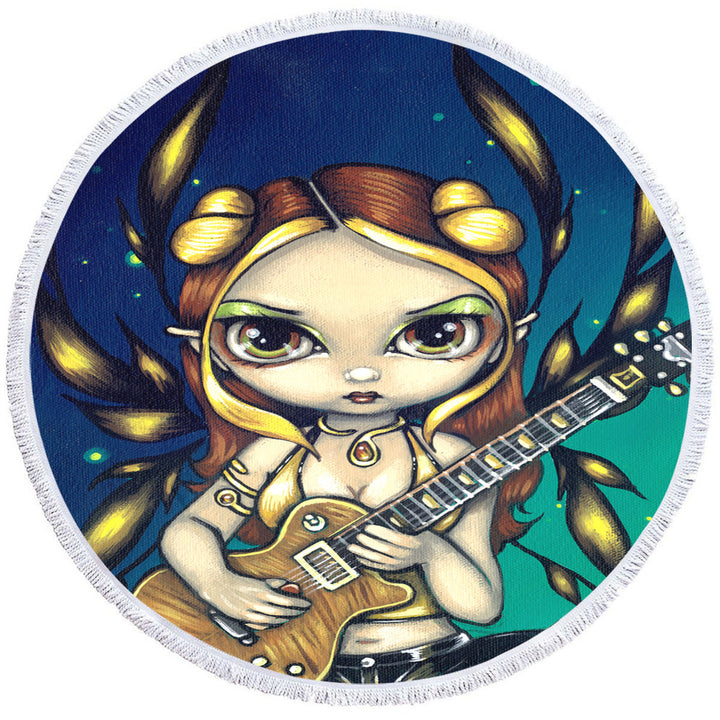 Cute Fantasy Golden Guitar Fairy Nice Beach Towels