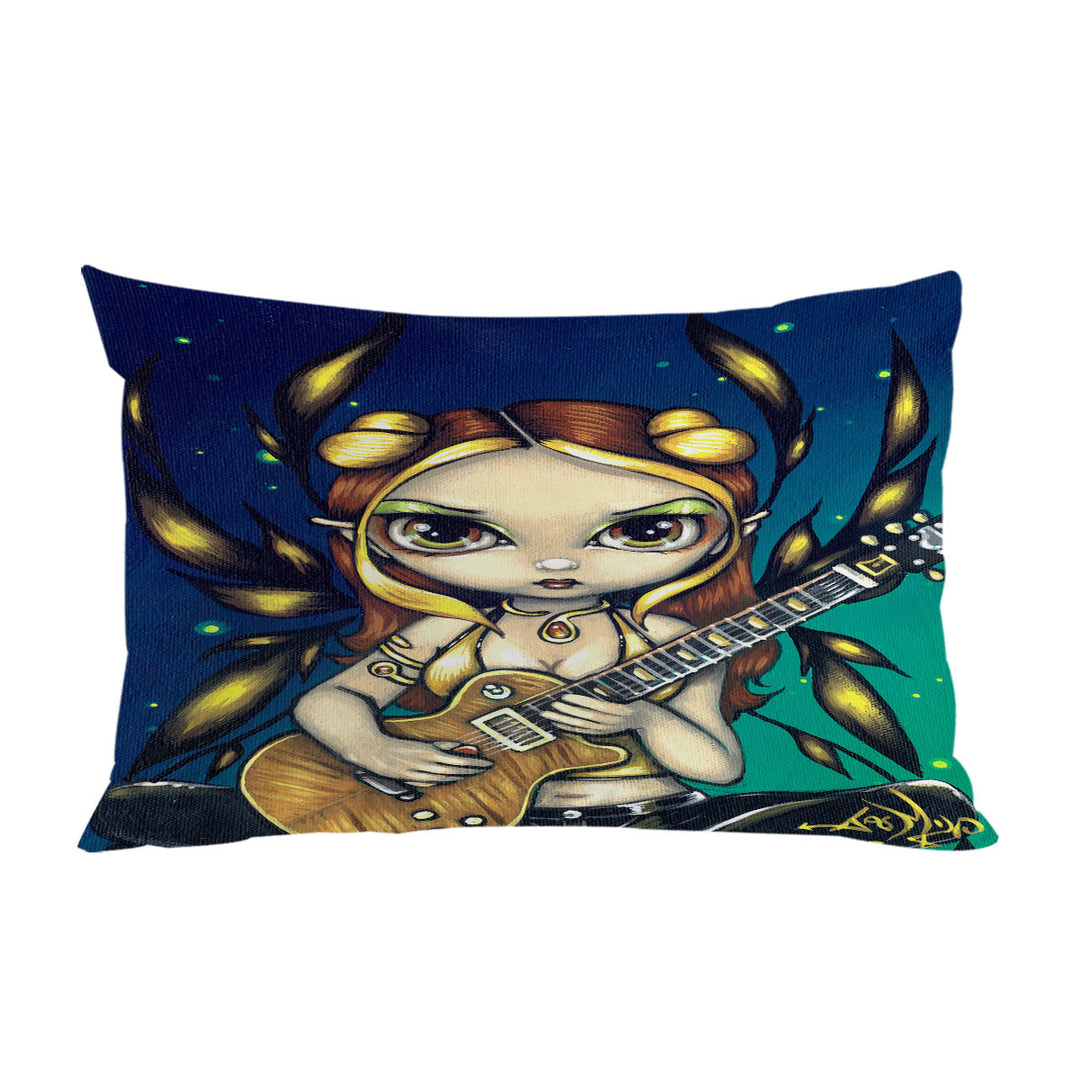 Cute Fantasy Golden Guitar Fairy throw pillow case covers