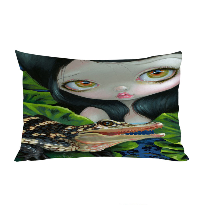 Cute Fantasy Mermaid with a Baby Alligator Pillow Cases