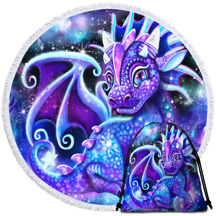 Cute Fantasy Painting Galaxy Lil Dragon Beach Towel