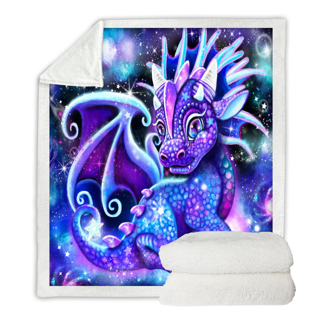 Cute Fantasy Painting Galaxy Lil Dragon Blankets for Kids