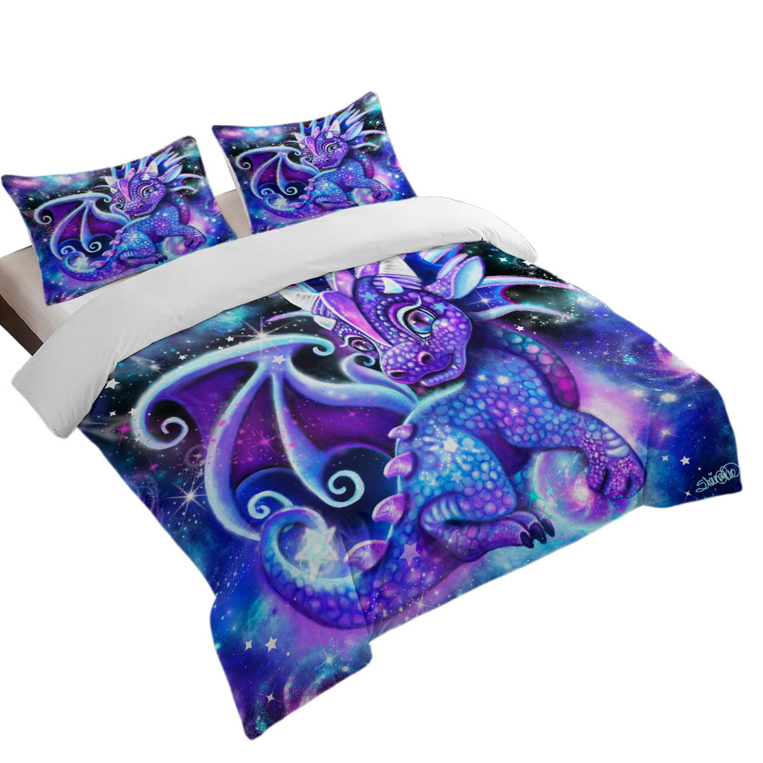 Cute Fantasy Painting Galaxy Lil Dragon Oversized King Duvet Cover