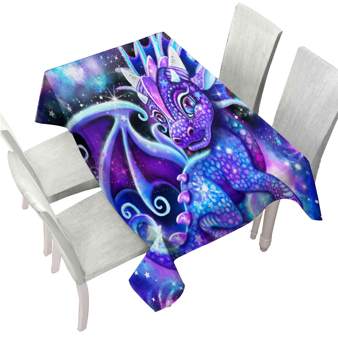 Cute Fantasy Painting Galaxy Lil Dragon Table Cover