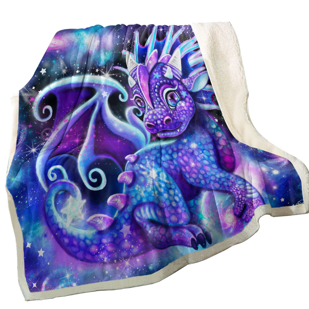 Cute Fantasy Painting Galaxy Lil Dragon Throws for Kids Room