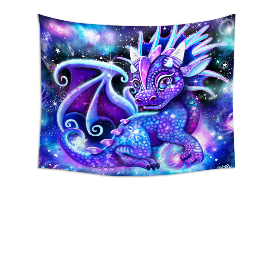 Cute Fantasy Painting Galaxy Lil Dragon Wall Decor Tapestry for Kids Room