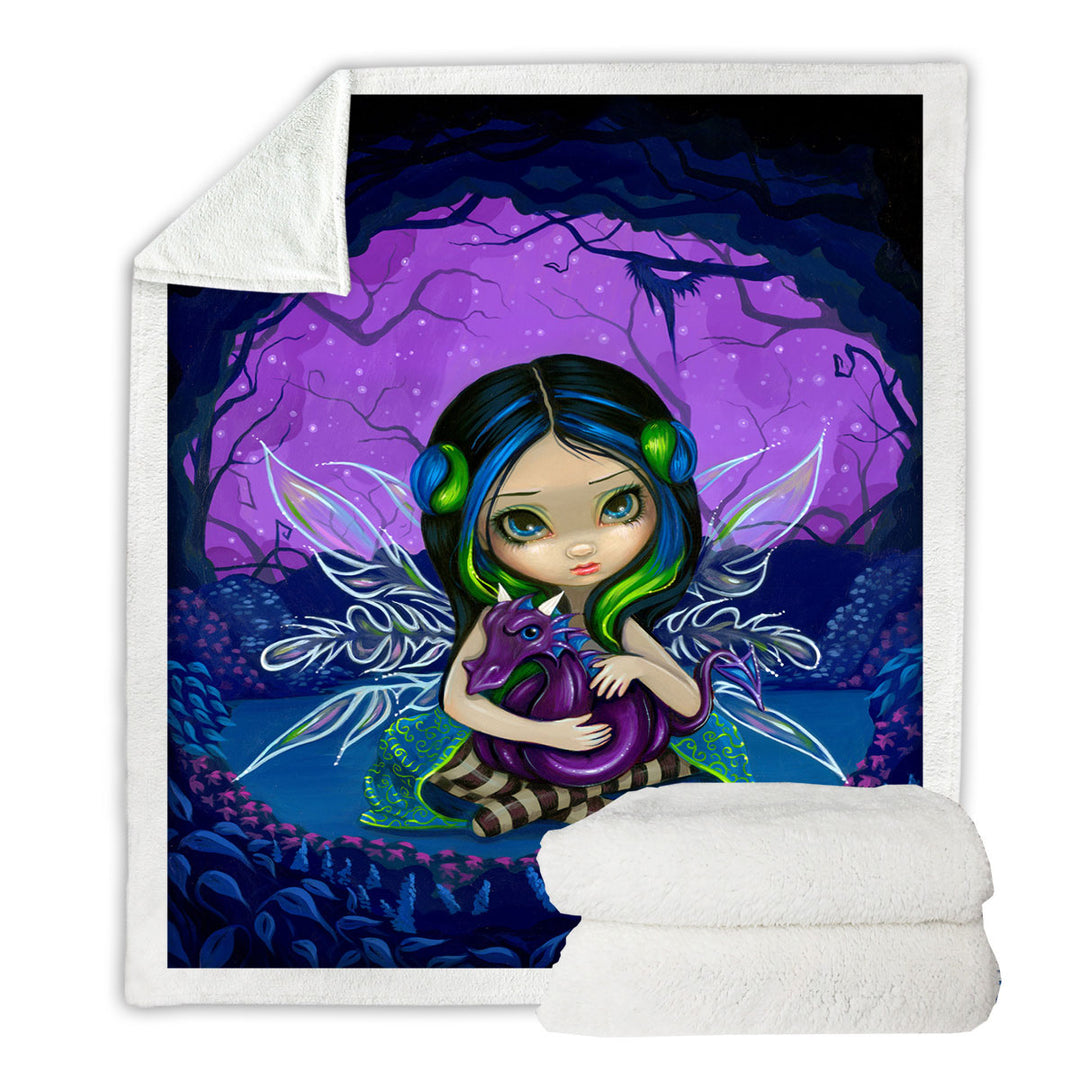 Cute Fleece Blankets Fairy in the Purple Moonlit Dragonling Garden