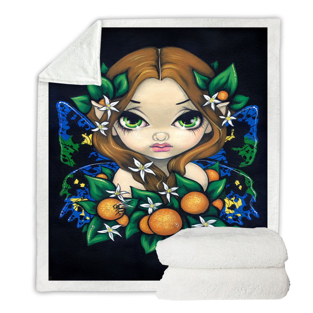 Cute Fleece Blankets Girls Painting Orange Blossom Fairy