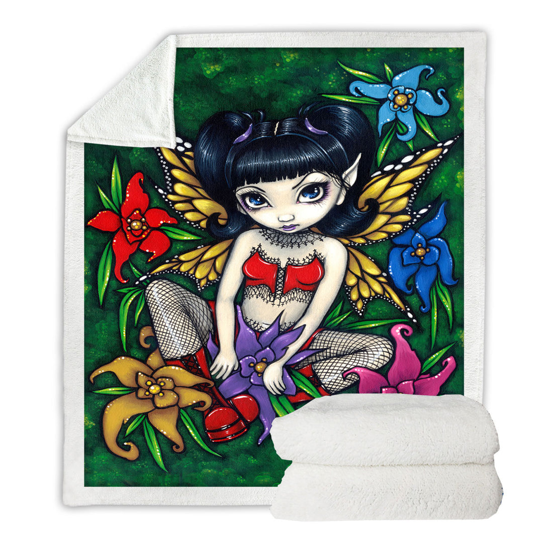 Cute Fleece Blankets Goth Fairy Fishnets and Flowers