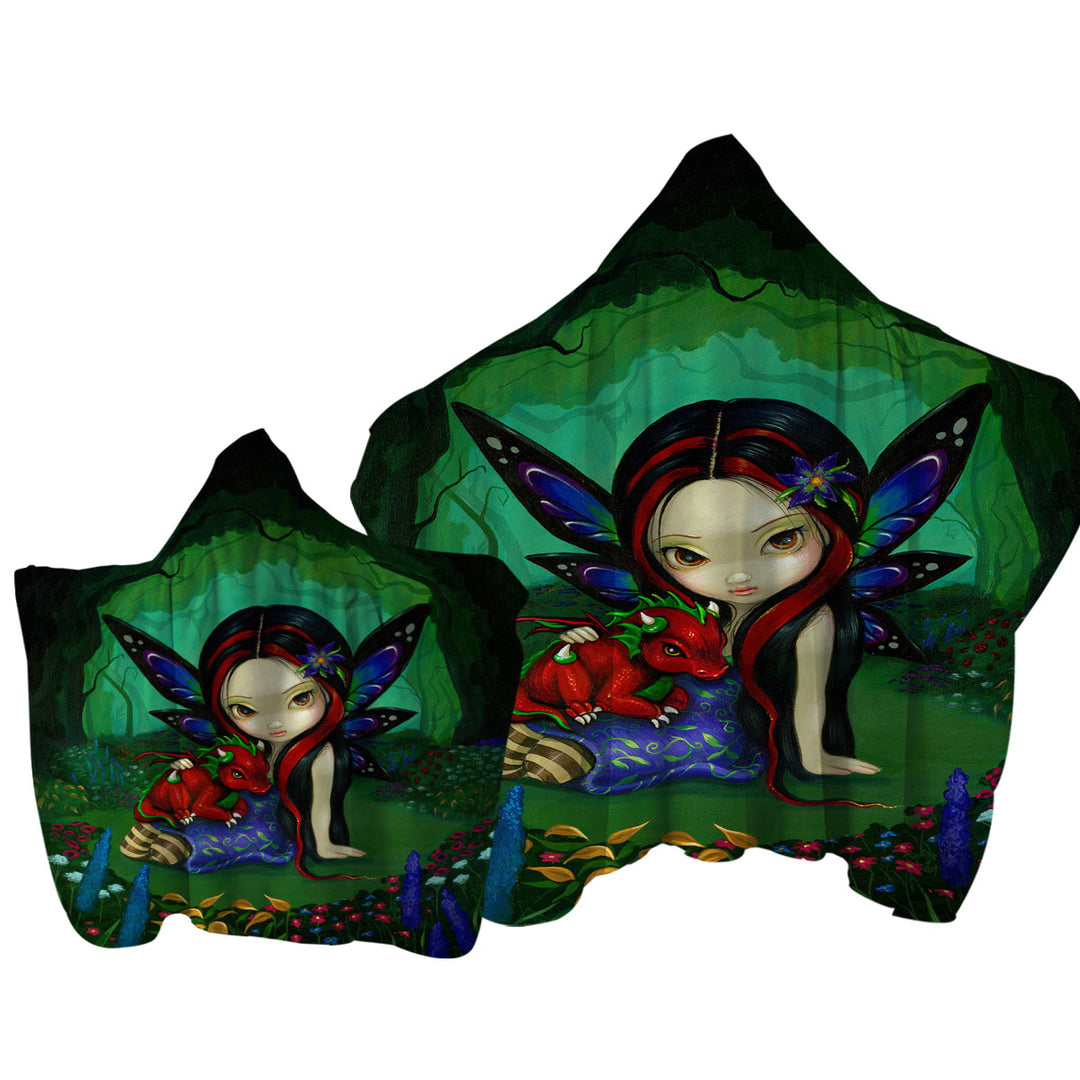 Cute Forest Fairy in the Dragonling Garden Towel Hoodie