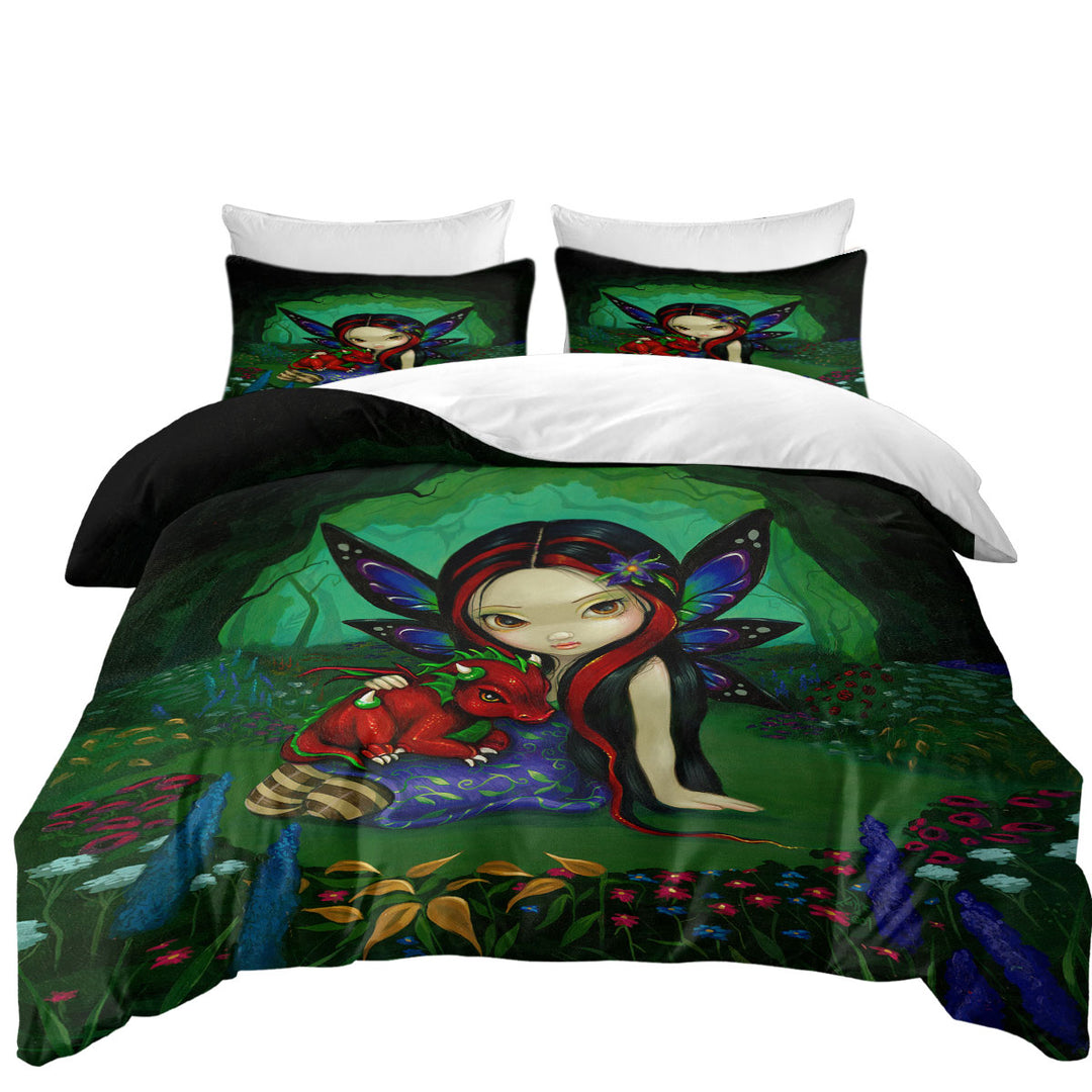 Cute Forest Fairy in the Dragonling Garden Twin Duvet Covers