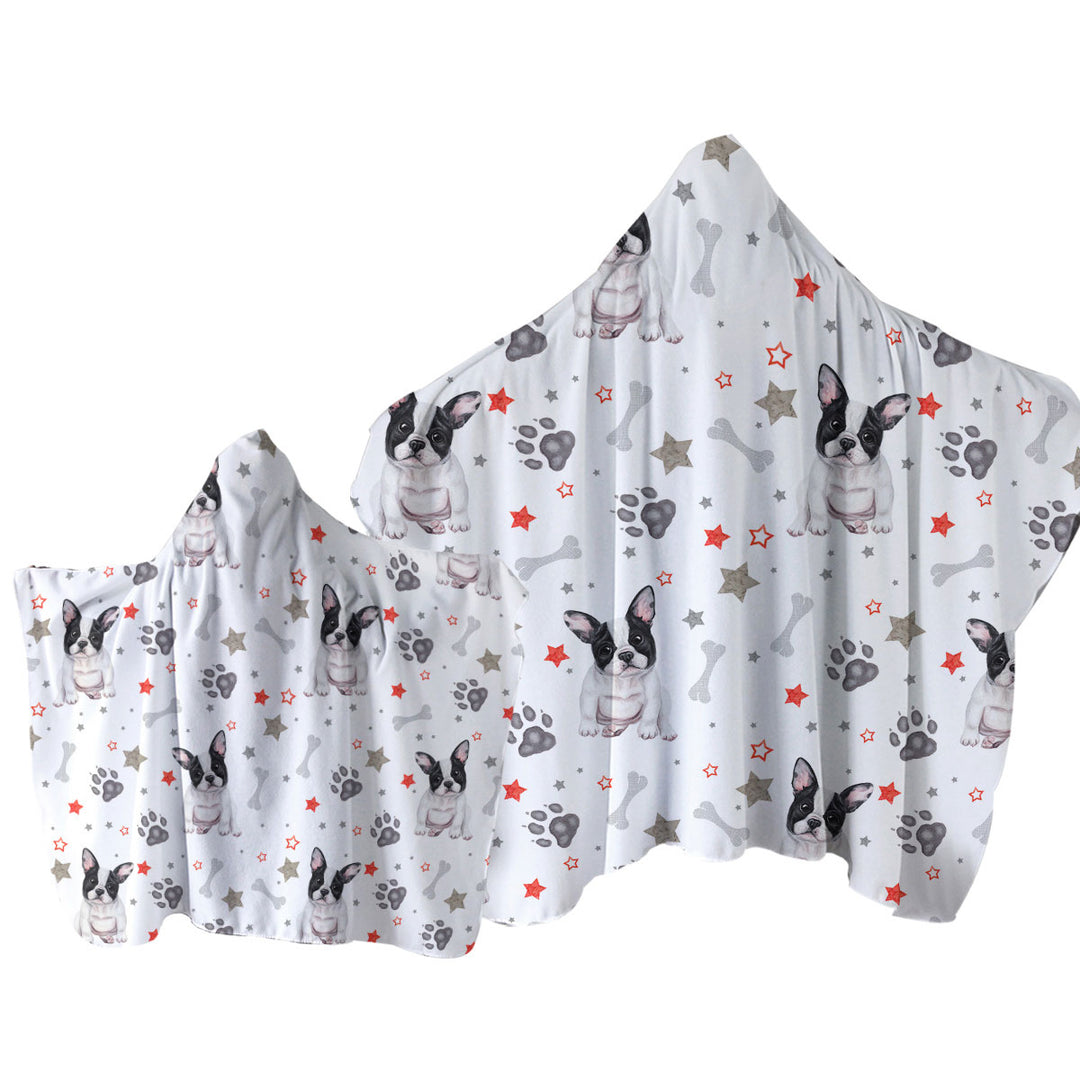 Cute French Bulldog Dog Paws and Bones Towel with Hood