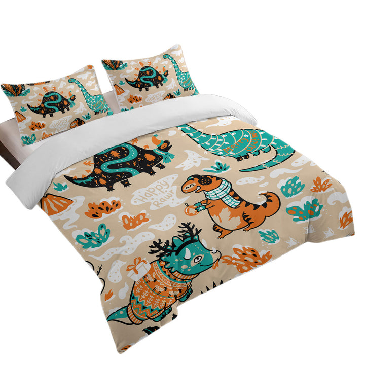 Cute Funny Wintry Dinosaurs Coverlet