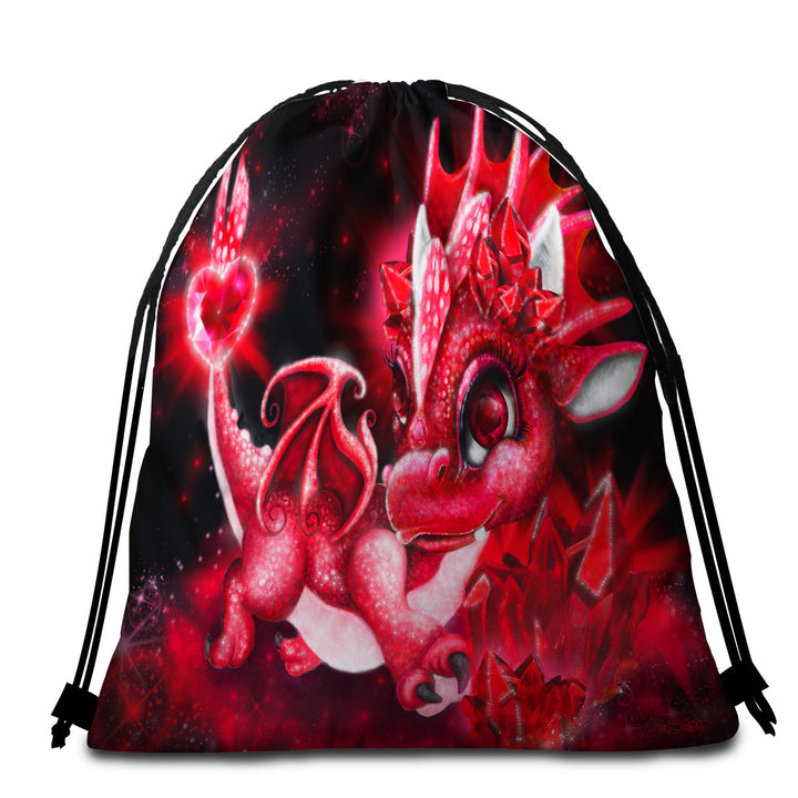 Cute Gift Beach Bags add Towels for July Ruby Birthstone Lil Dragon