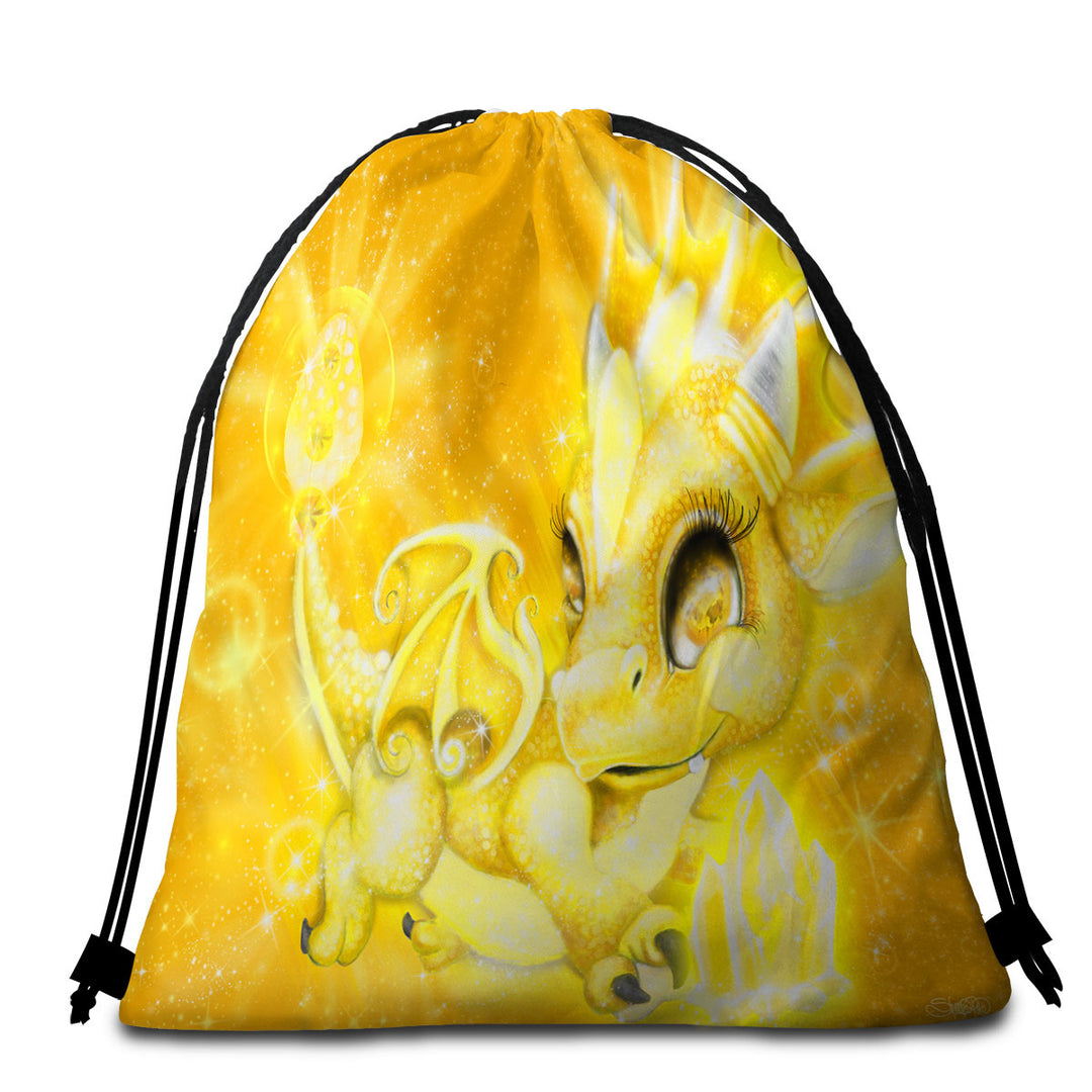 Cute Gift Beach Towel Pack for November Yellow Topaz Birthstone Lil Dragon