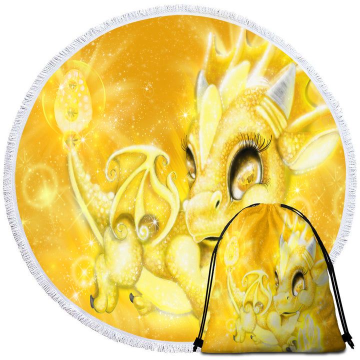 Cute Gift Circle Beach Towels for November Yellow Topaz Birthstone Lil Dragon