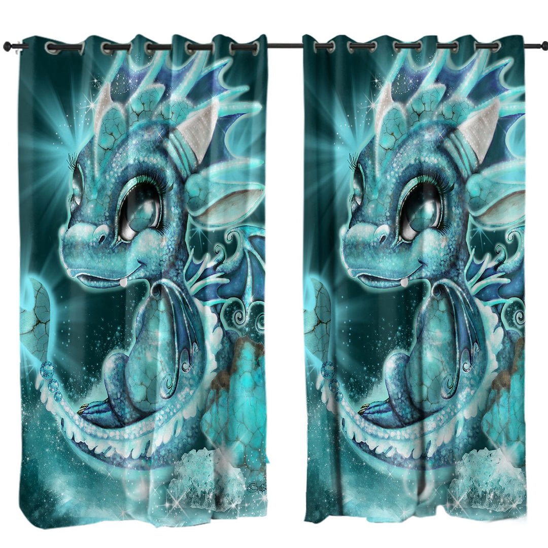 Cute Gift December Turquoise Birthstone Lil Dragon Drapes and Curtains