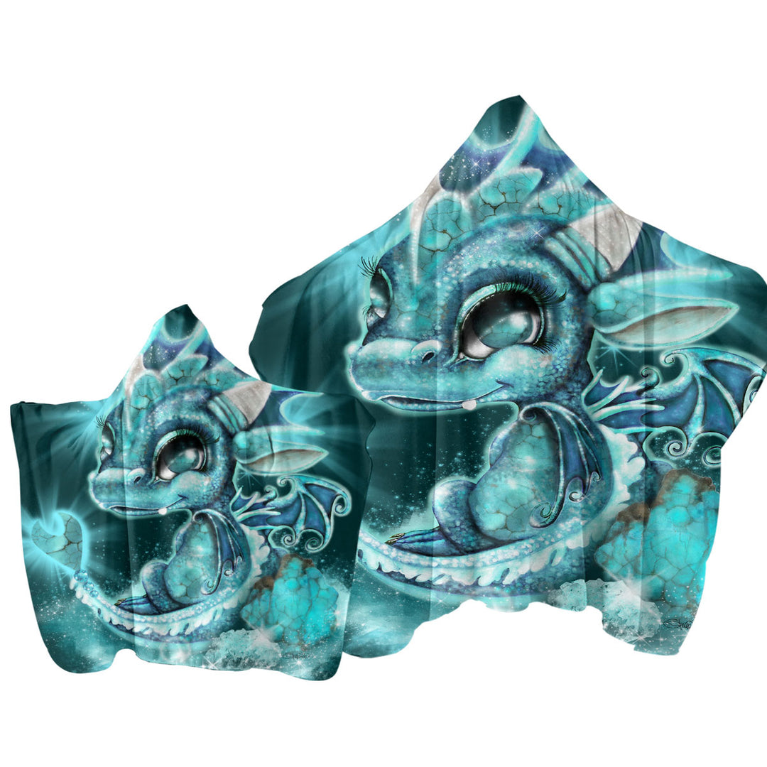 Cute Gift December Turquoise Birthstone Lil Dragon Towel with Hood