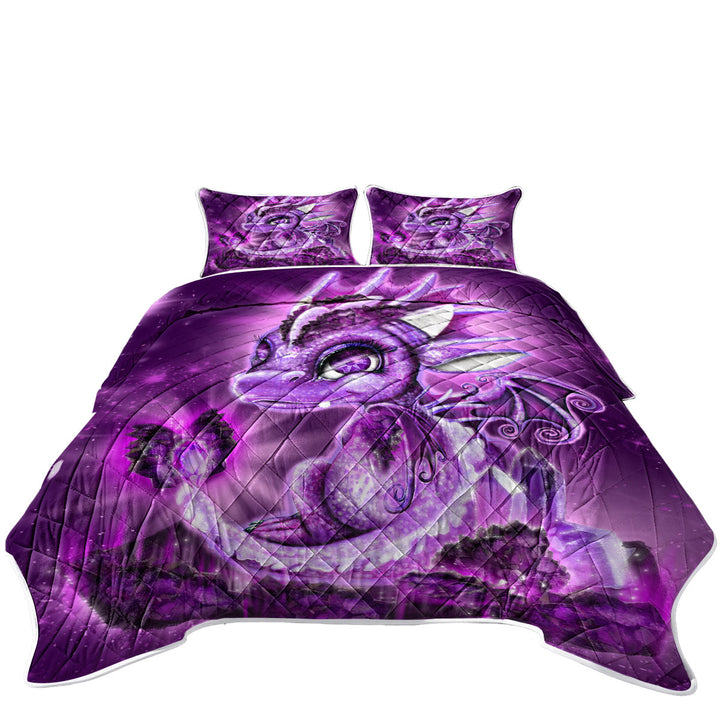 Cute Gift February Amethyst Birthstone Lil Dragon California King Quilt Sets