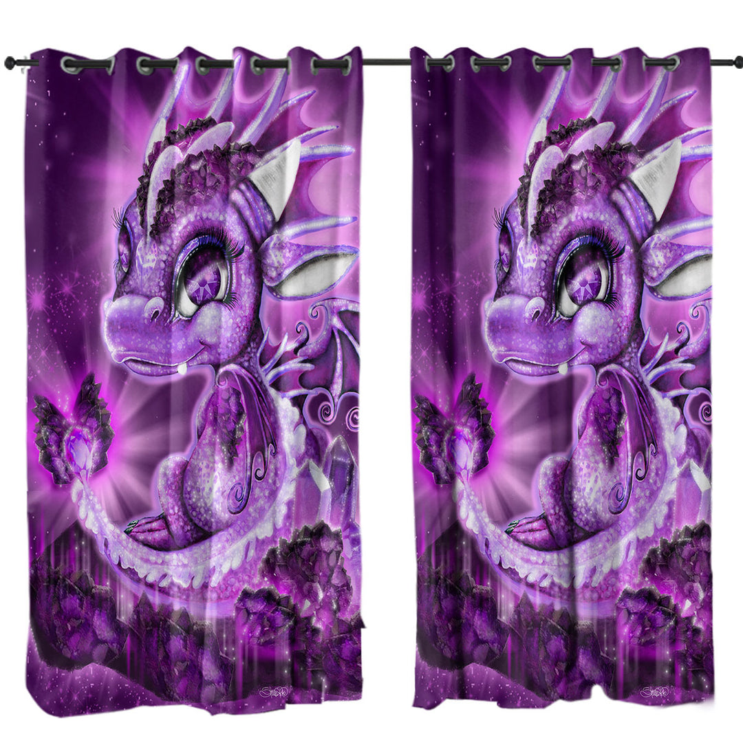 Cute Gift February Amethyst Birthstone Lil Dragon Curtain