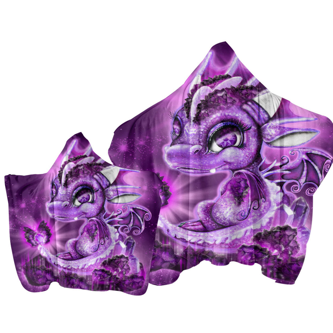 Cute Gift February Amethyst Birthstone Lil Dragon Hooded Beach Towel