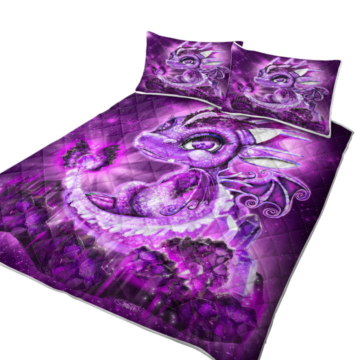 Cute Gift February Amethyst Birthstone Lil Dragon King Size Quilt Sets