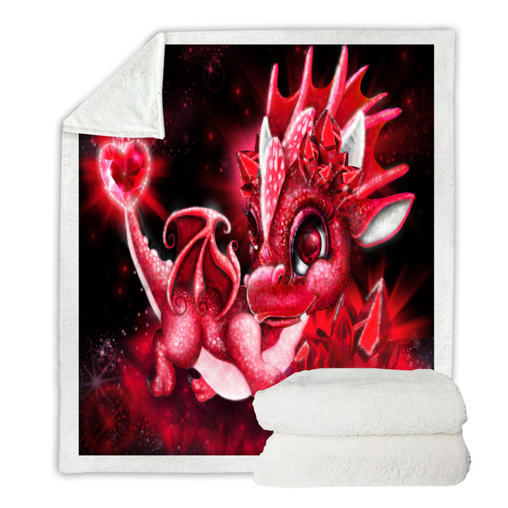 Cute Gift Fleece Blankets for July Ruby Birthstone Lil Dragon