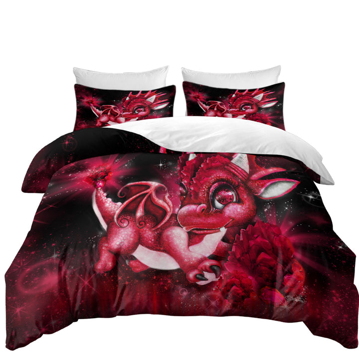 Cute Gift January Garnet Birthstone Lil Dragon Queen Size Duvet Cover