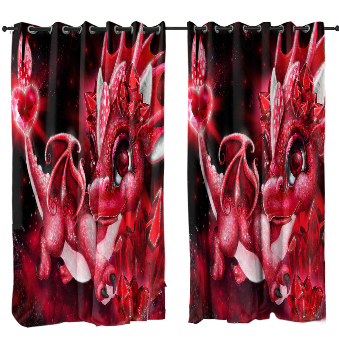 Cute Gift July Ruby Birthstone Lil Dragon Window Curtains