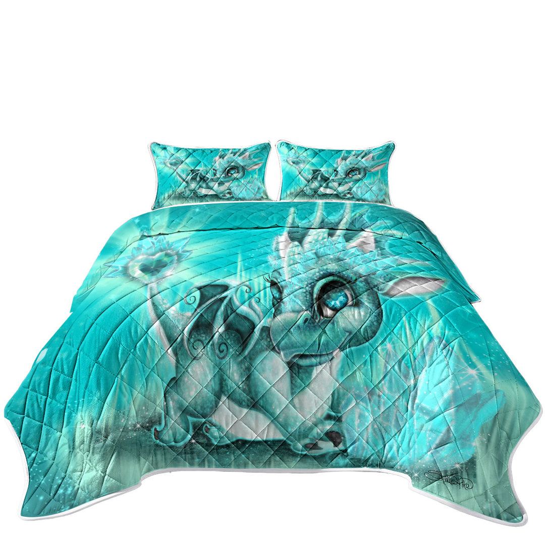 Cute Gift March Aquamarine Birthstone Lil Dragon Coverlet