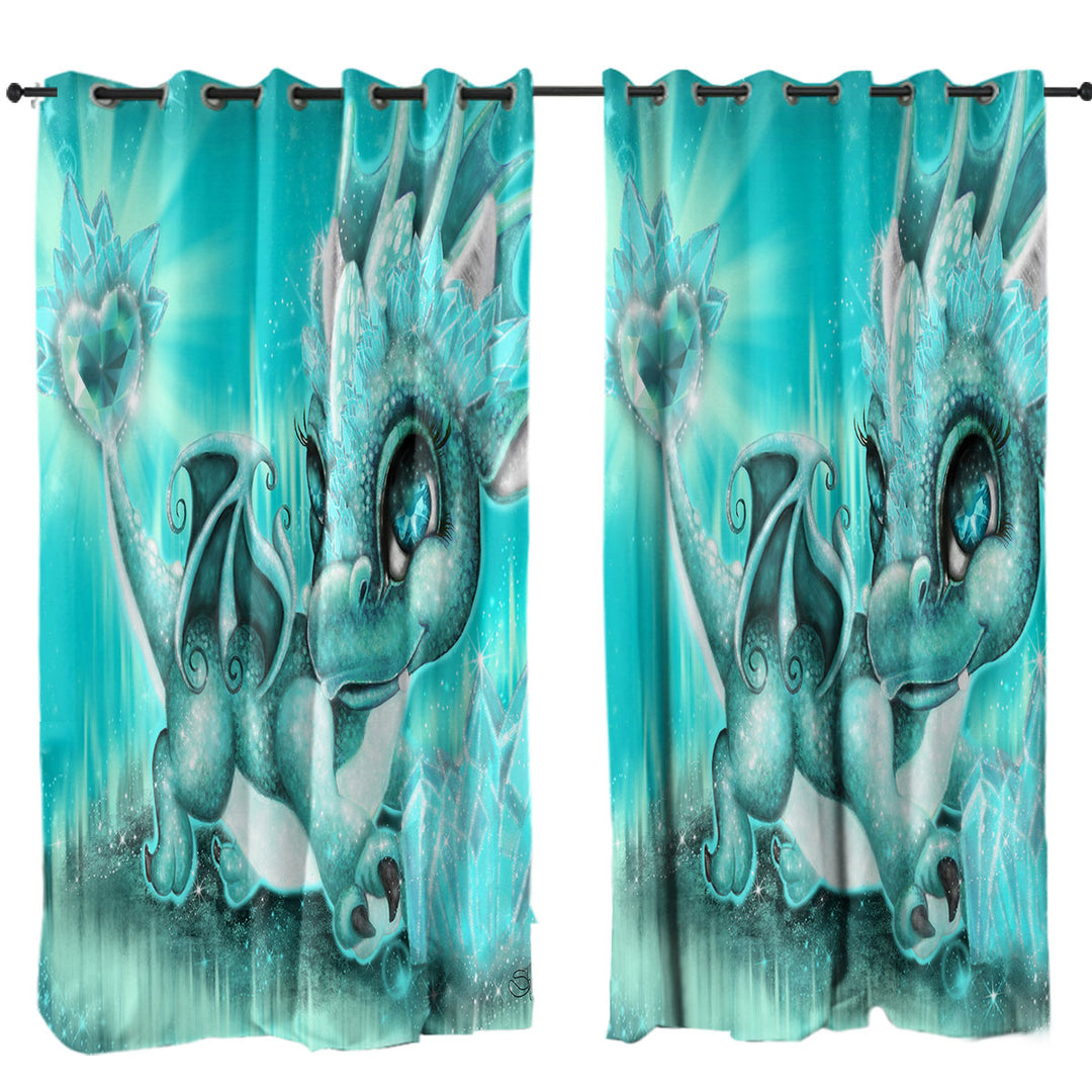 Cute Gift March Aquamarine Birthstone Lil Dragon Curtains