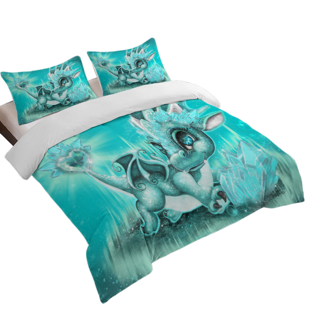 Cute Gift March Aquamarine Birthstone Lil Dragon Queen Size Duvet Cover