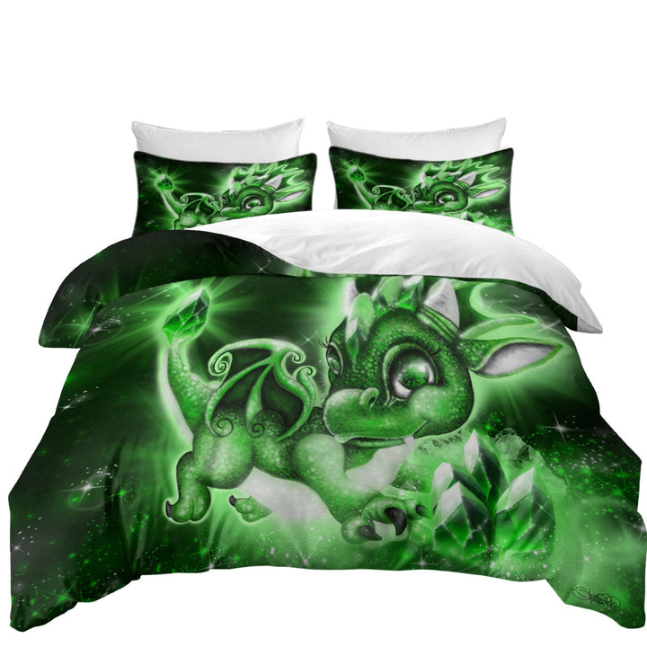 Cute Gift May Emerald Birthstone Lil Dragon Duvet Cover