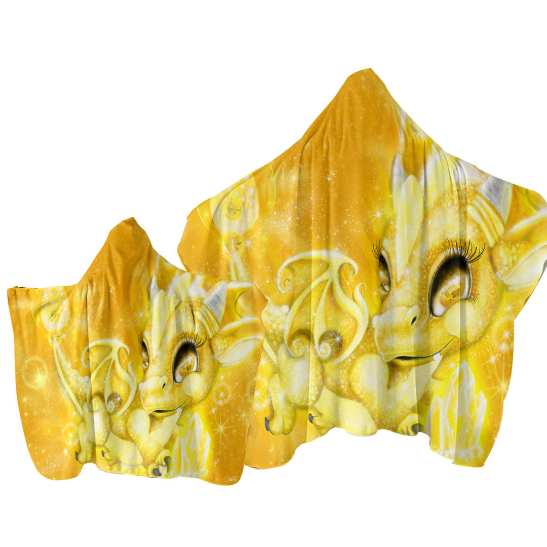 Cute Gift November Yellow Topaz Birthstone Lil Dragon Hooded Beach Towel