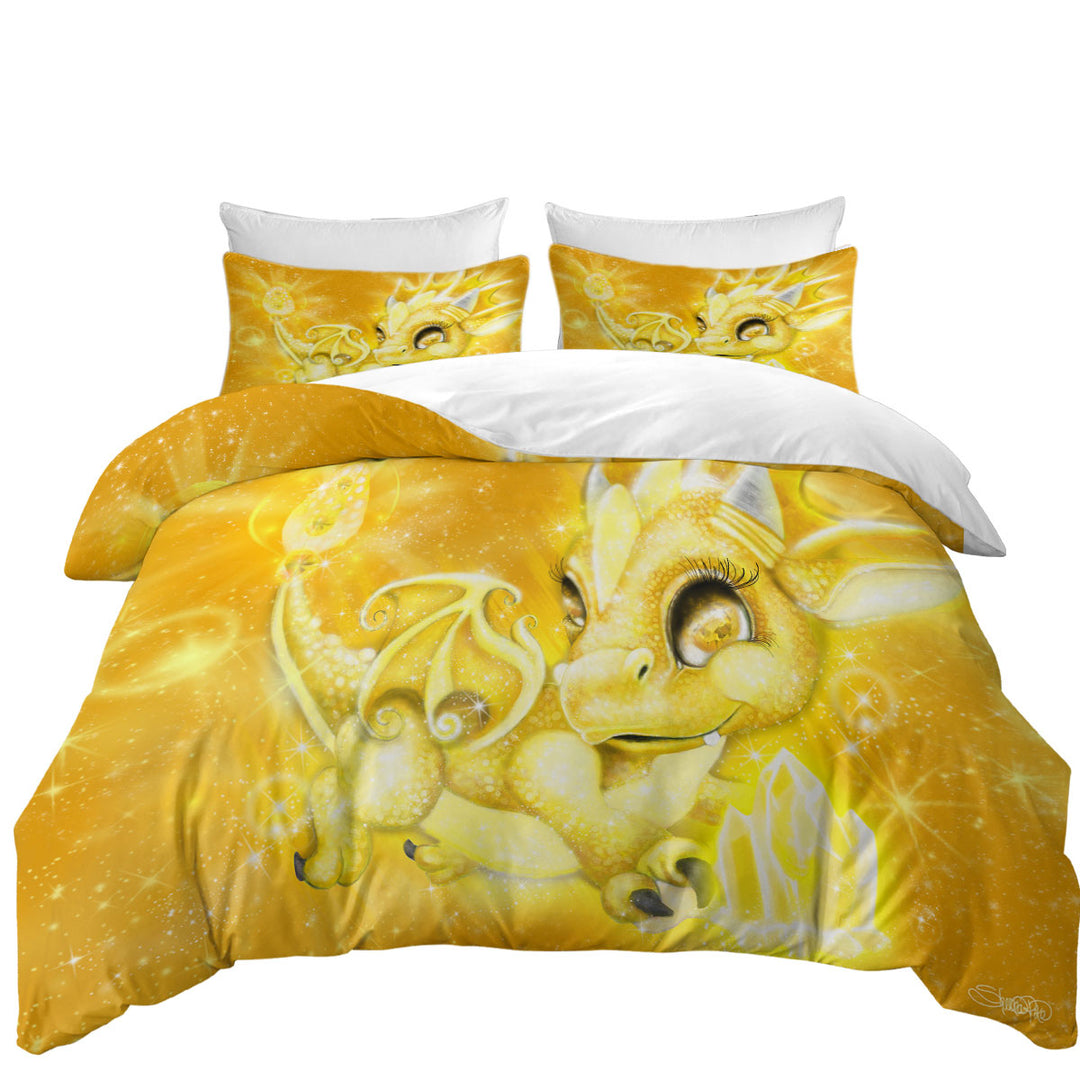 Cute Gift November Yellow Topaz Birthstone Lil Dragon King Quilt Cover