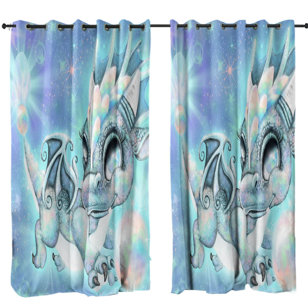 Cute Gift October Opal Birthstone Lil Dragon Curtains for Bedroom