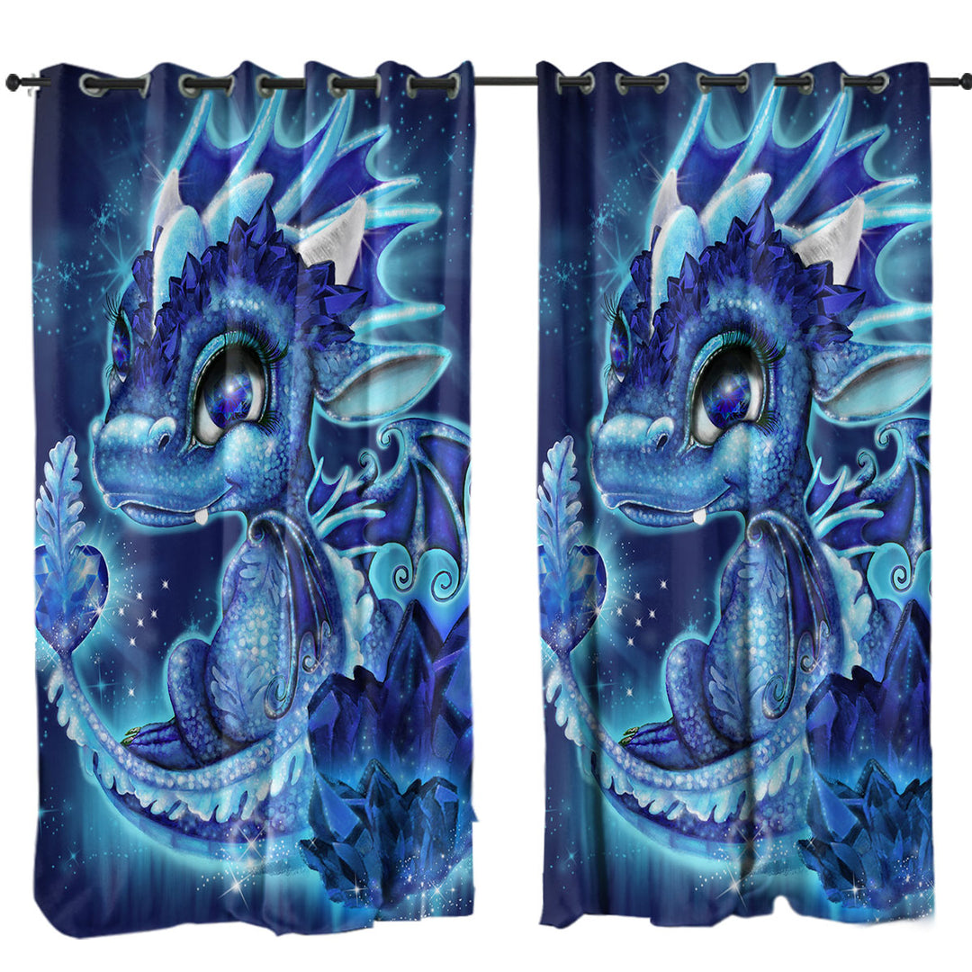 Cute Gift September Sapphire Birthstone Lil Dragon Curtains for Living Room