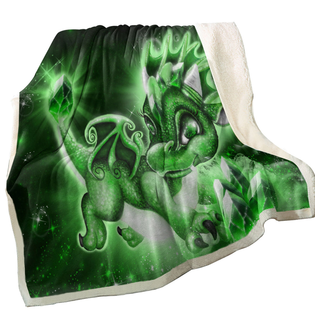 Cute Gift Sherpa Blanket for May Emerald Birthstone Lil Dragon